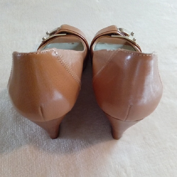 Nine West Brown Peep-Toe Heels with Silver Buckle - Picture 2 of 11